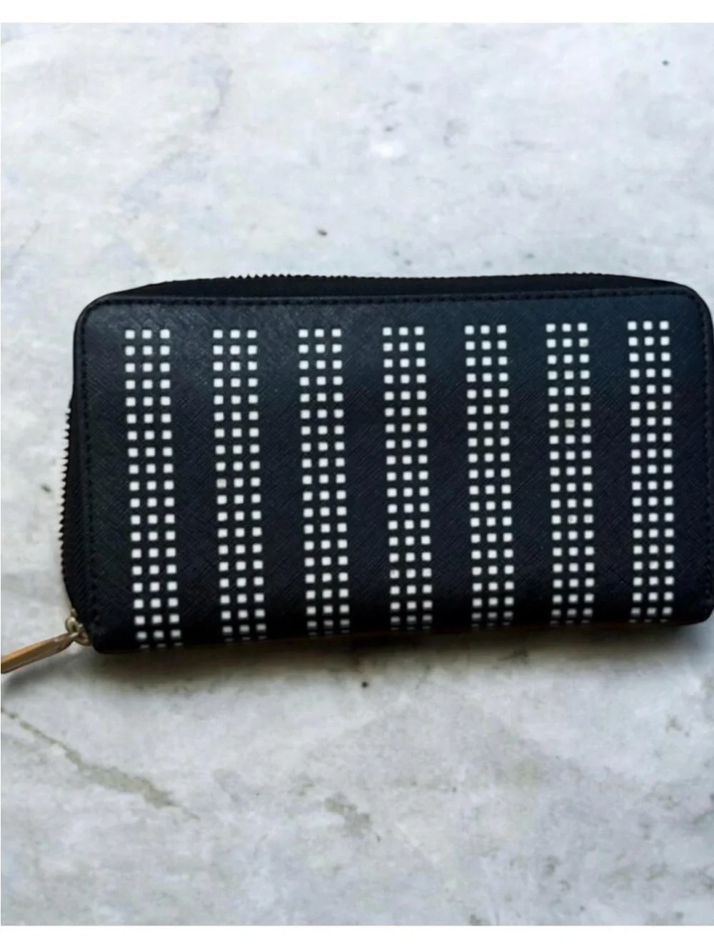 Like New ~ Tory Burch Black Zip-Around Wallet with Studded Grid
